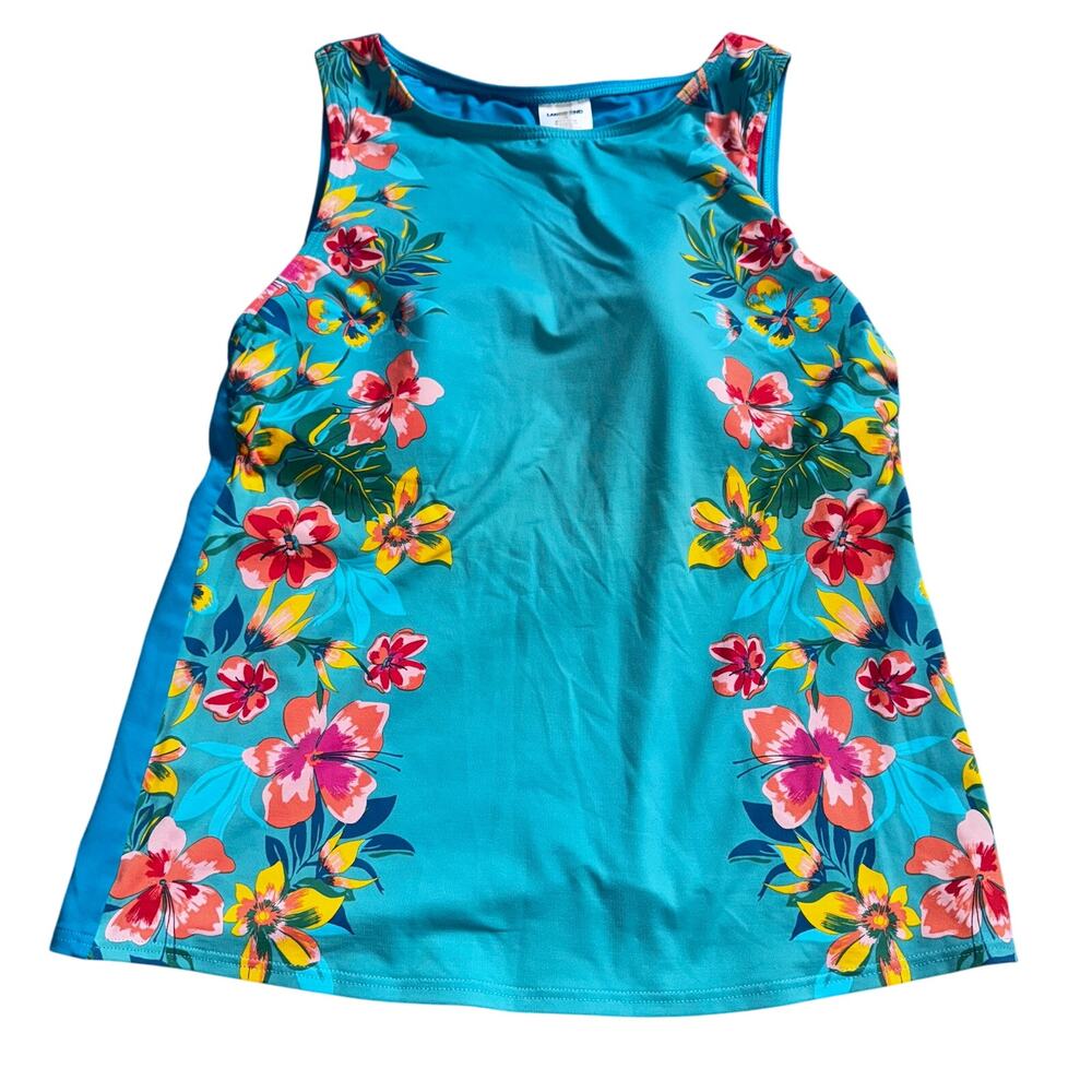 Lands' End XL Teal Floral Swim Top Size 10